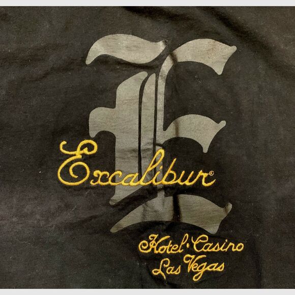 Excalibur Hotel XL T Shirt Black Casino Las Vegas Metallic Embroidery Made USA - Picture 2 of 3